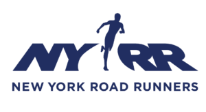 A blue text logo for the New York Road Runners that features a silhouette graphic of a person running.