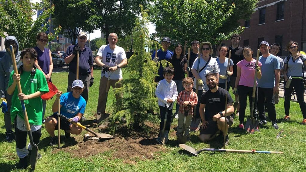 Local volunteers participating in "It's My Park" in their local New York City park through Partnerships for Parks.