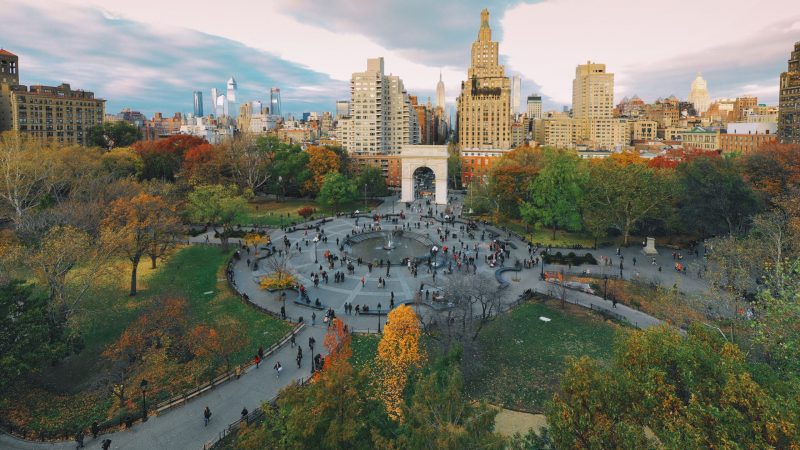 Washington square park aerial view New York City
